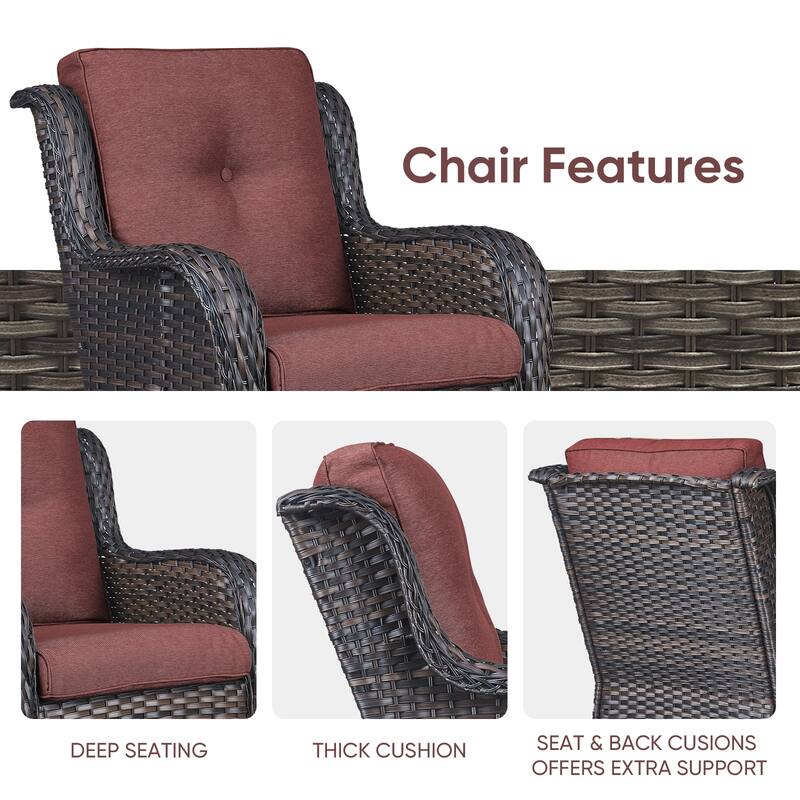 Outdoor Rectangular Fire Pit Table with 2 Patio Chairs