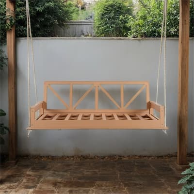 Wood Twin Size Patio Hanging Swing with Hemp Ropes (No Cushion,Pillow)