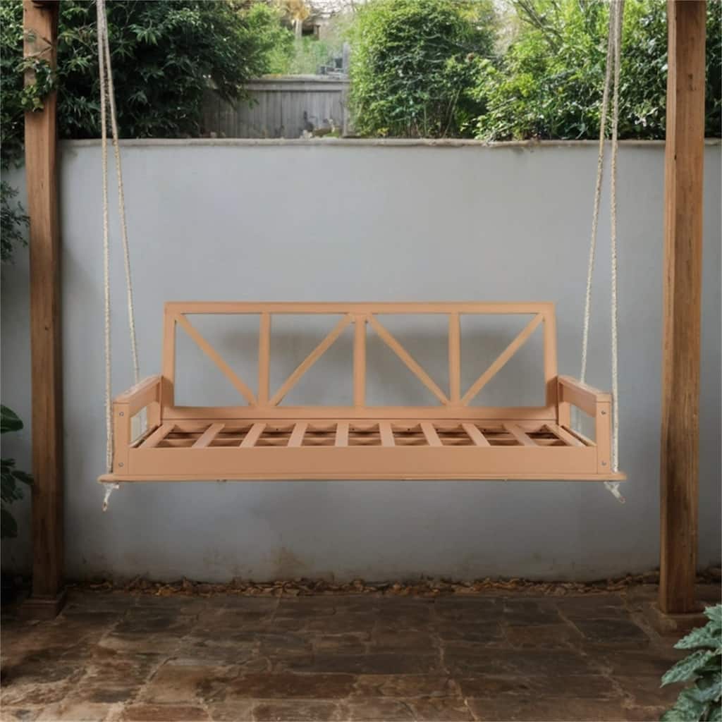Wood Twin Size Patio Hanging Swing with Hemp Ropes (No Cushion,Pillow)