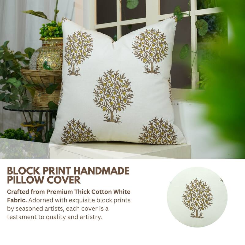 Fabdivine Thick Cotton White Block Print Throw Home Decorative Accent Cushion Cover