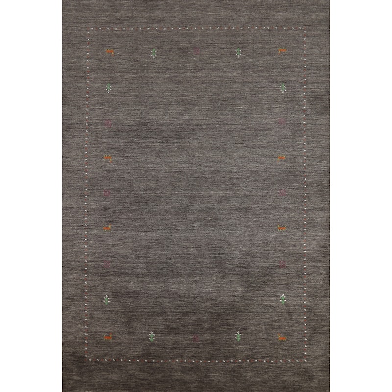 Hand Knotted Oriental 100% Wool Carpet Tribal Tribal Greys & Charcoal Gabbeh Area Rug - 7' 8'' X 5' 0''