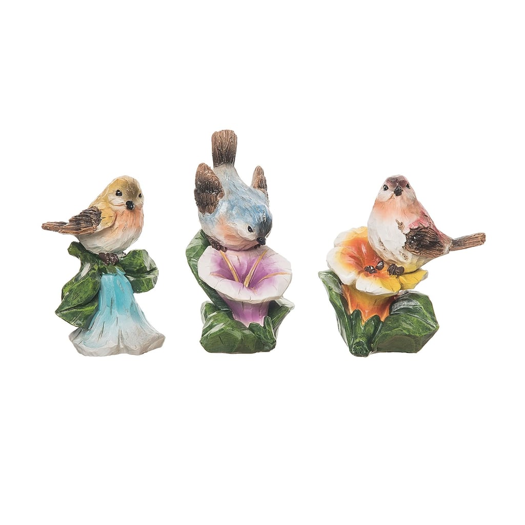 Transpac Resin Rustic Flower Bird Set of 3 Spring Home Decorations