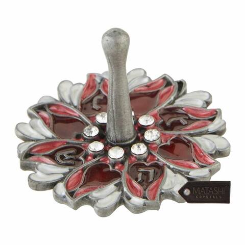 Matashi Hand-Painted Floral Spinning Dreidel Gold-Plated w/ Crystals Holiday Ornaments (Pewter) Jewish Decor Hanging Decoration