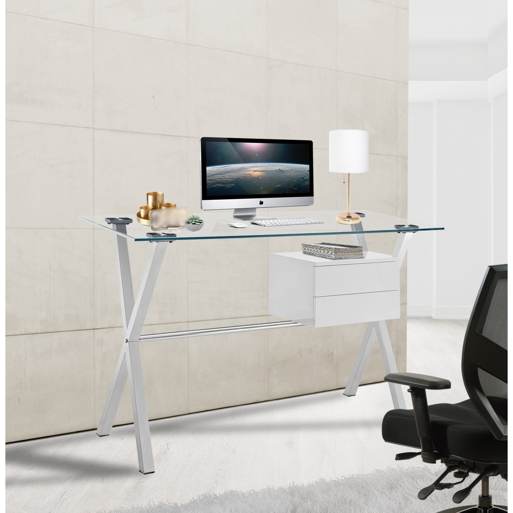 Glass top office outlet desk with drawers