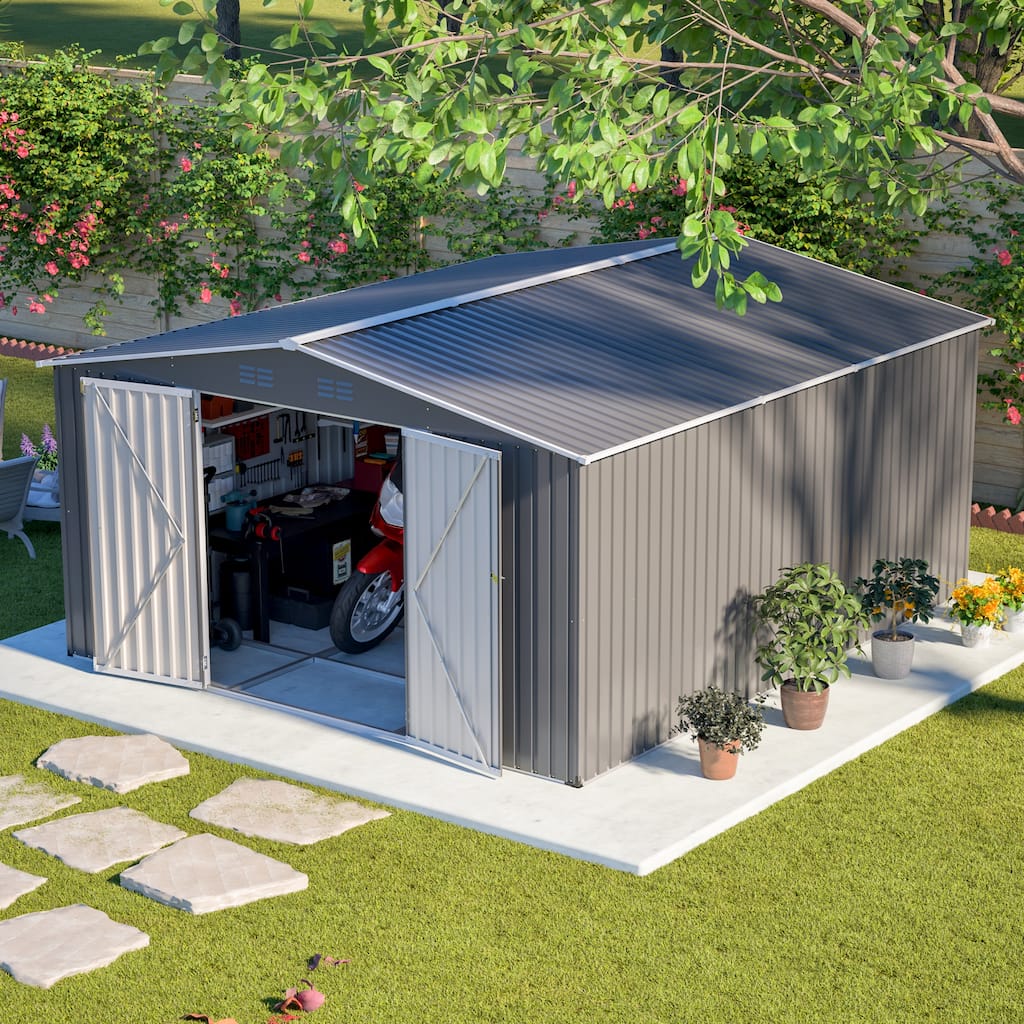 Extra-Large 12x14 FT Metal Garden Shed with Lockable Double Doors
