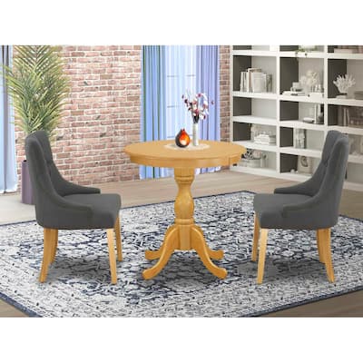 3-Piece Natural Oak Finish Solid Wood Top - Dining Room Set - Seats 4