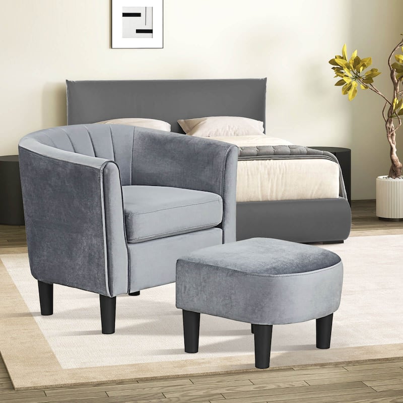 Costway Barrel Chair with Ottoman Footrest Curved Backrest Armrests - See Details