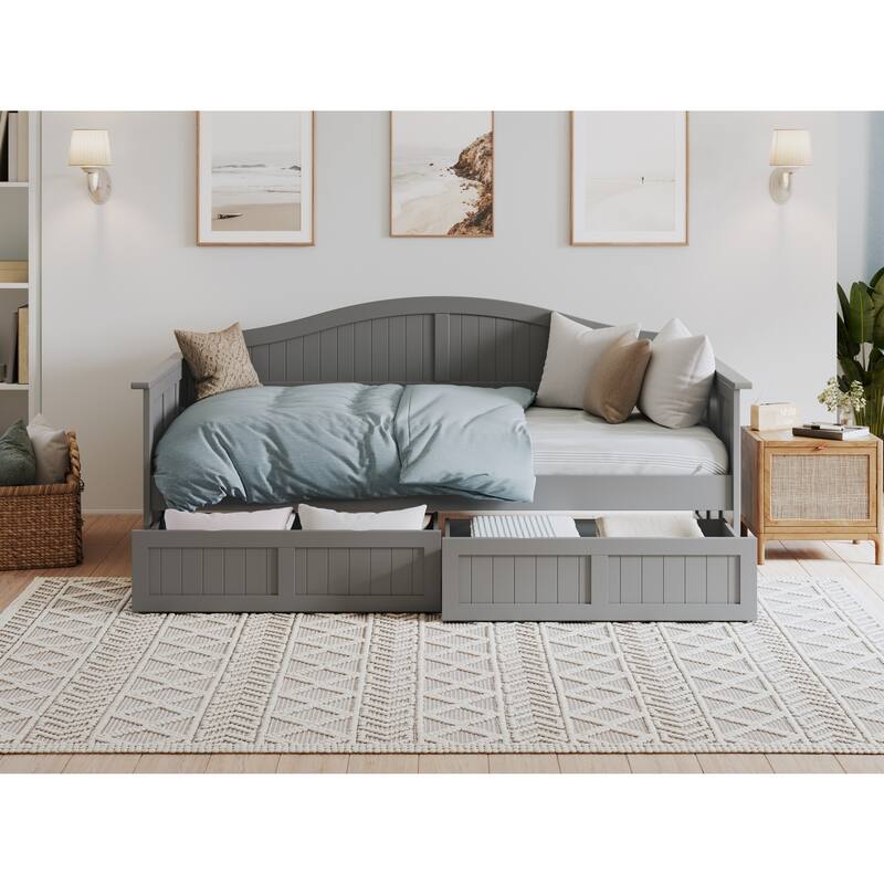 Twin Daybed with Drawers - White Wood Frame & Storage - Elegant Design