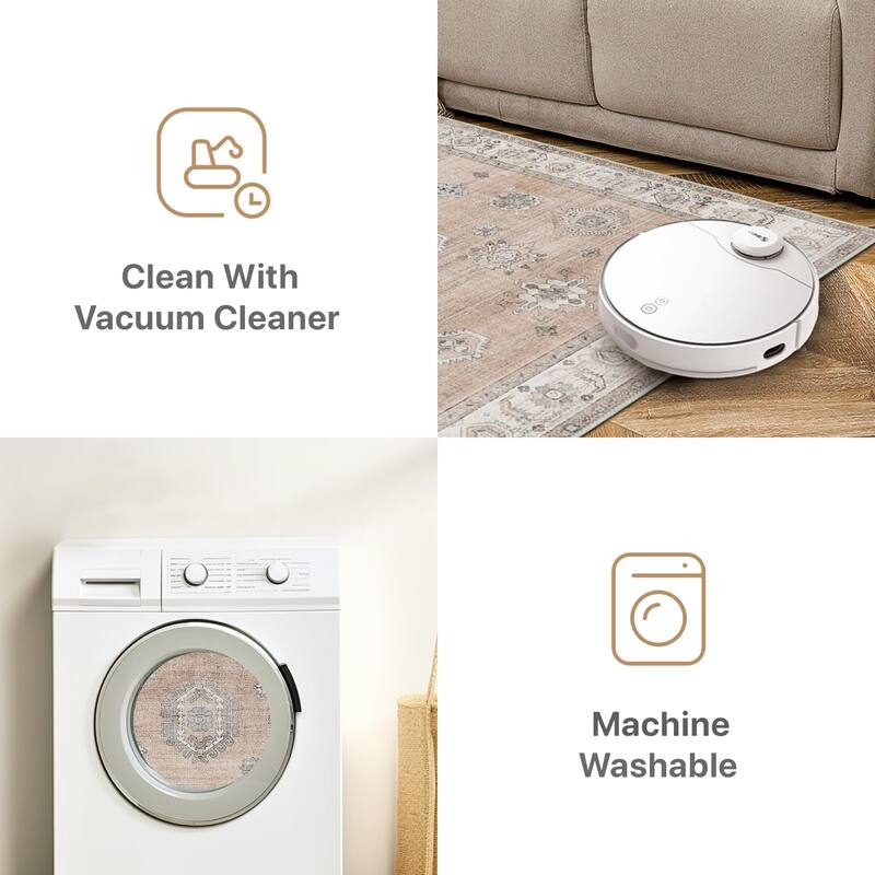 Mcow Vintage Floral Low-Pile Machine Washable Non-Slip Area Rug