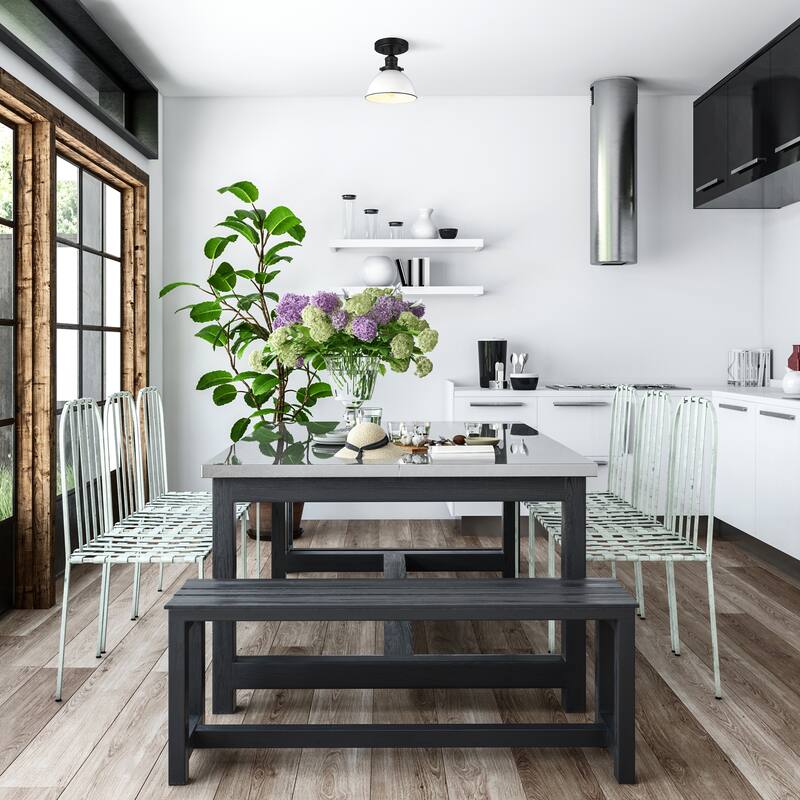 Design House Savannah Farmhouse 1-Light Indoor Semi-Flush Mount Ceiling Light - Matte Black/White