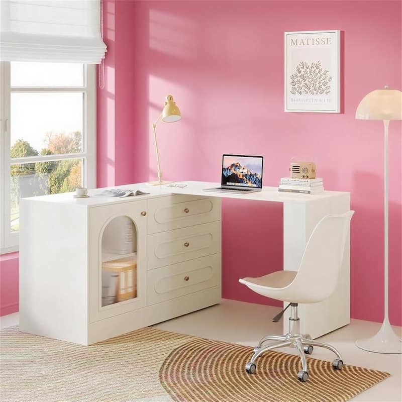 Extendable & Swivel Computer Desk with Storage
