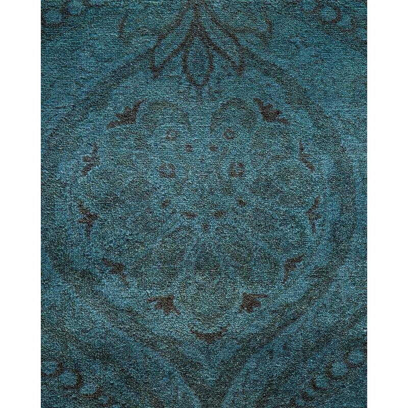 Overton Hand Knotted Wool Vintage Inspired Modern Contemporary Overdyed Blue Area Rug - 5' 8" x 8' 1"