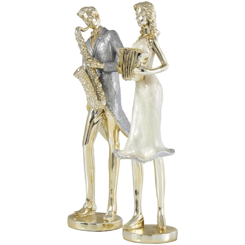Resin Musician Decorative Sculpture with Accordion and Saxophone - Set of 2 Gold - Roche River Decor