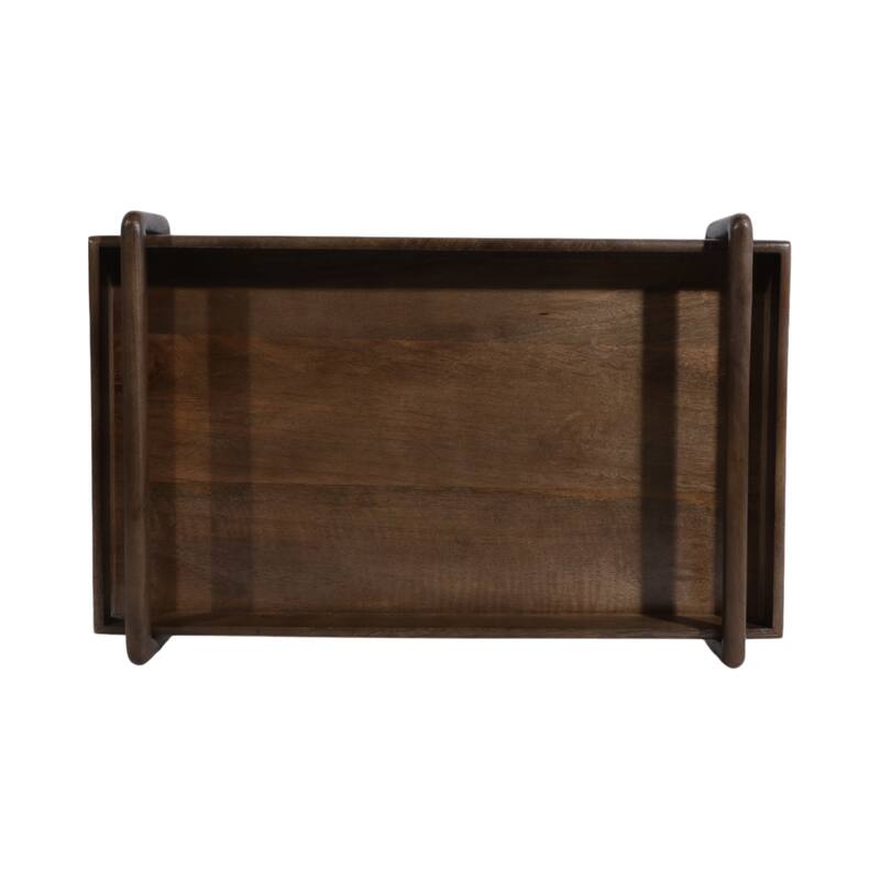 Wooden Decorative Tray with Side Handles - Set of 3 - Brown, 18"-22" - 26.0"