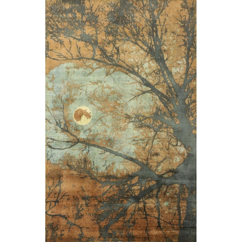 Hand-knotted Modern Silk Brown Abstract Oriental Area Rug - 8' 0'' X 4' 11''