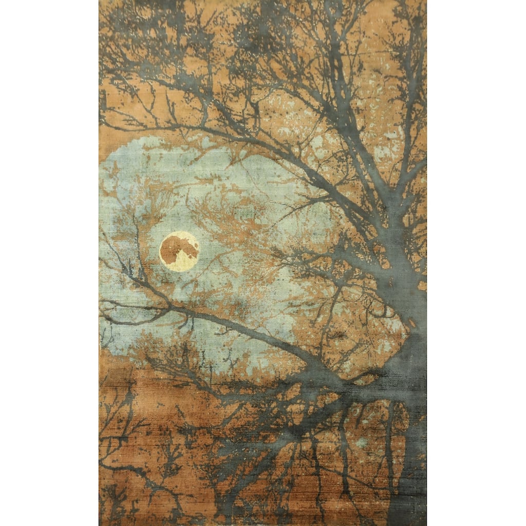 Hand-knotted Modern Silk Brown Abstract Oriental Area Rug - 8' 0'' X 4' 11''