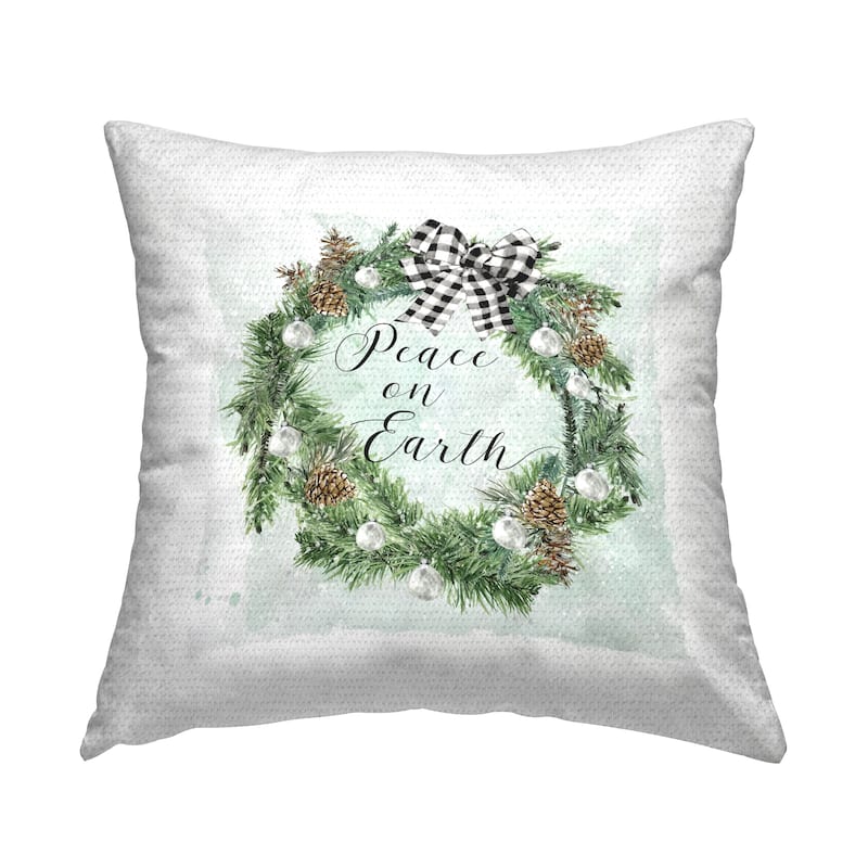 Stupell Peace on Earth Wreath Printed Outdoor Throw Pillow Design by Carol Robinson