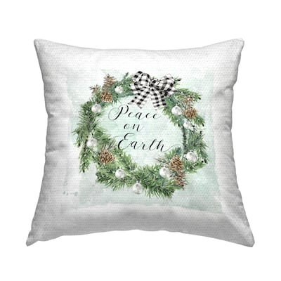 Stupell Peace on Earth Wreath Printed Outdoor Throw Pillow Design by Carol Robinson