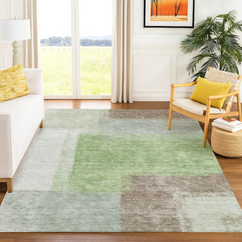 Machine Washable Indoor/ Outdoor Solid Contemporary Chantille Rug