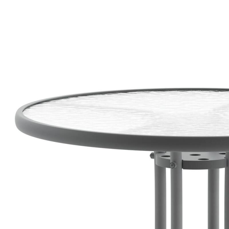 31.5" Round Tempered Glass Metal Table with Smooth Ripple Design Top