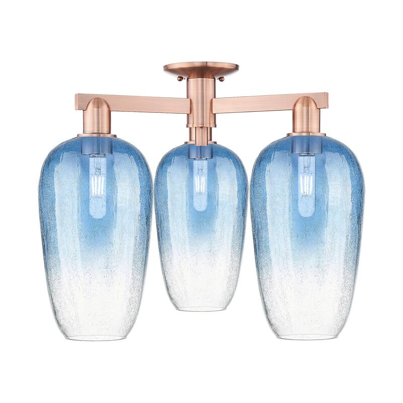 Innovations Lighting 716-3F-17-25 Brookhaven Flute Semi-Flush - Antique Copper / Sapphire Blue