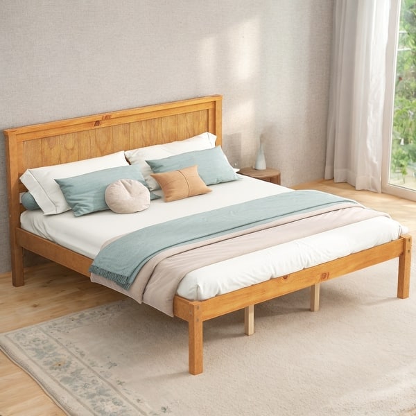 slide 2 of 10, Queen Platform Kids Bed Frame with Headboard, Easy to Assemble, Espresso