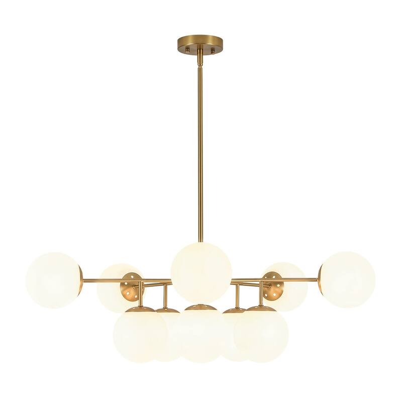 Mid-century 10-Light Sputnik Living Room Frosted Glass Orb Chandelier - 38.0 in