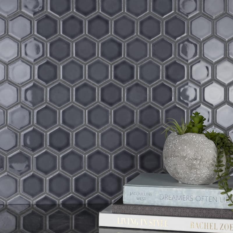 Merola Tile Hudson Due 2" Hex Imperial Grey 10-7/8" x 12-5/8" Porcelain Mosaic Floor and Wall Tile