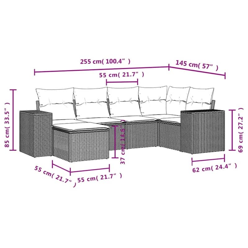 vidaXL 6 Piece Patio Sofa Set with Cushions Black Poly Rattan