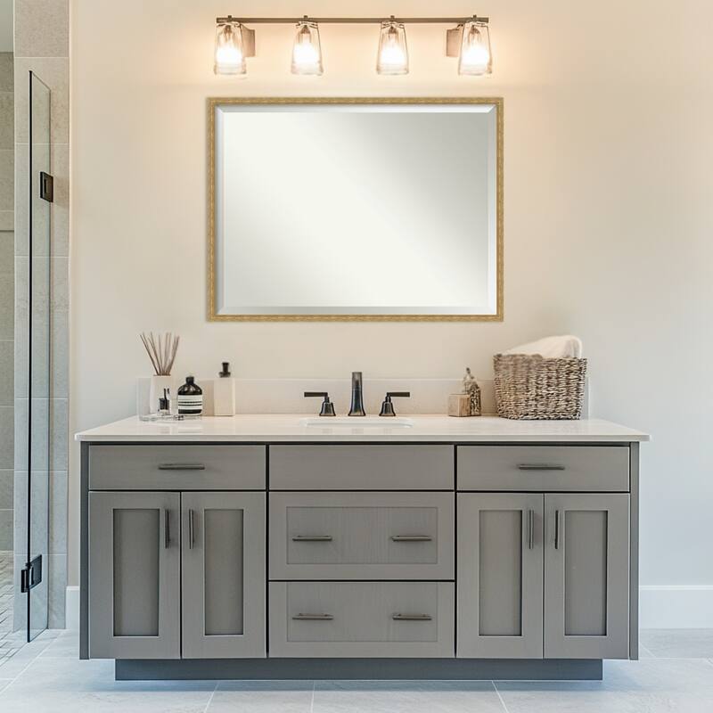 Mila Beveled Wood Framed Bathroom Vanity Wall Mirror