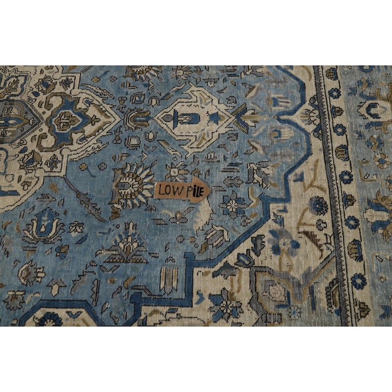 Geometric Blue Tabriz Persian Area Rug Floral Handmade Wool Carpet - 6'7"x 9'6"