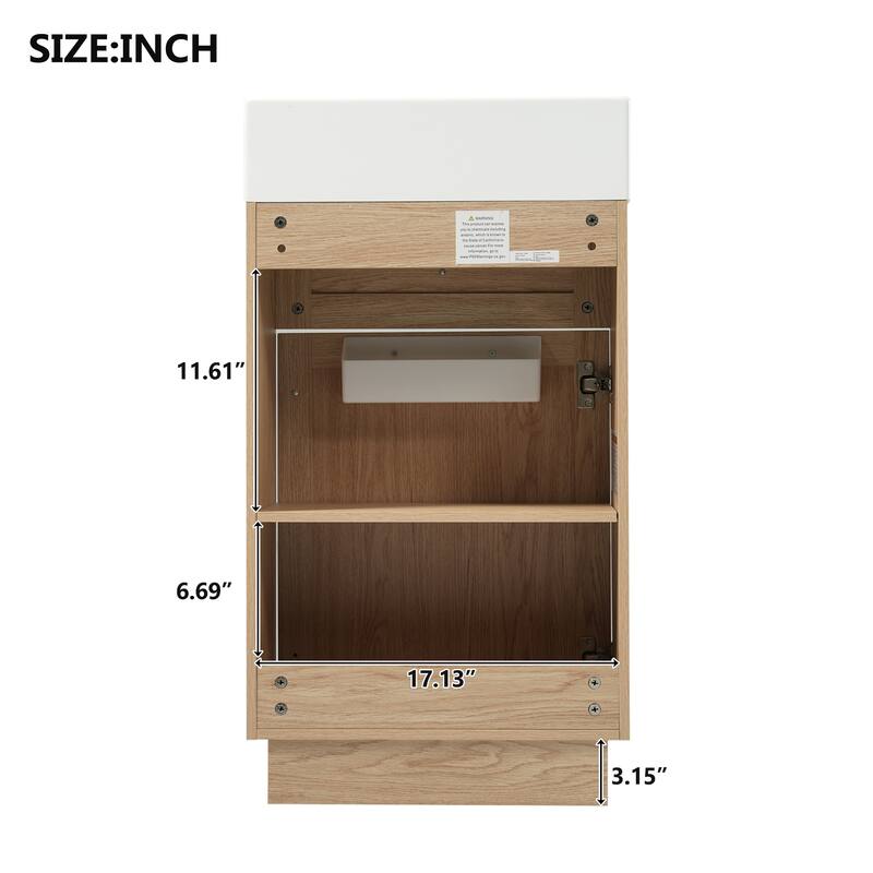 18.5"Bathroom Vanity with Resin Sink, MDF Cabinet with Adjustable Shelf, Wood Grain Melamine Finish, Reversible Door