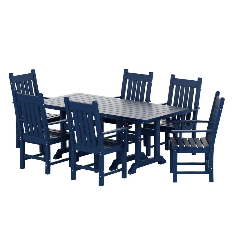 Laguna Hdpe All Weather Outdoor Patio Dining Set with Rectangle Table, Arm Chairs (7-Piece Set)