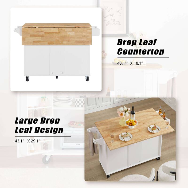 Multi-Functional Kitchen Island Cart on Wheels, Expandable Countertop, Ample Storage & Locking Casters