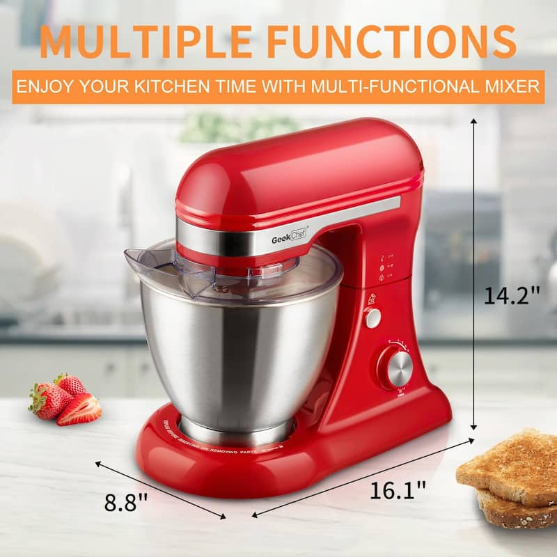 Electric Stand Mixer, 4.8QT, 12 Speeds, Tilt-Head Food Mixer with Dough Hook, Rotary Knob