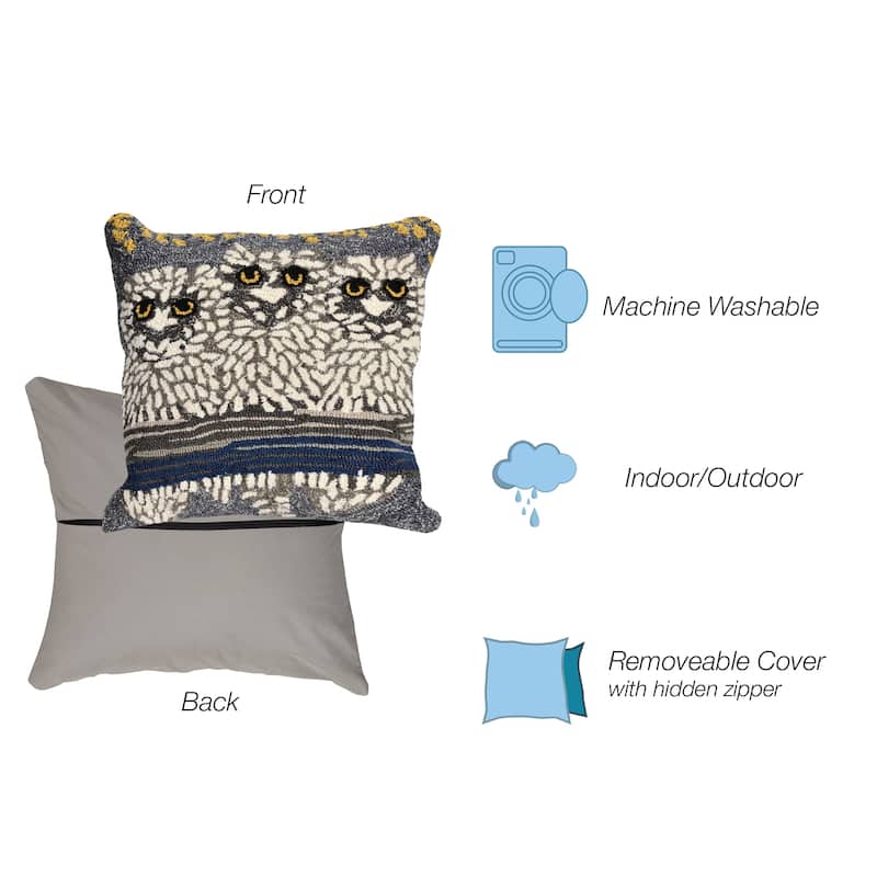 Liora Manne Frontporch Owls Indoor/Outdoor Pillow Night 18" Square