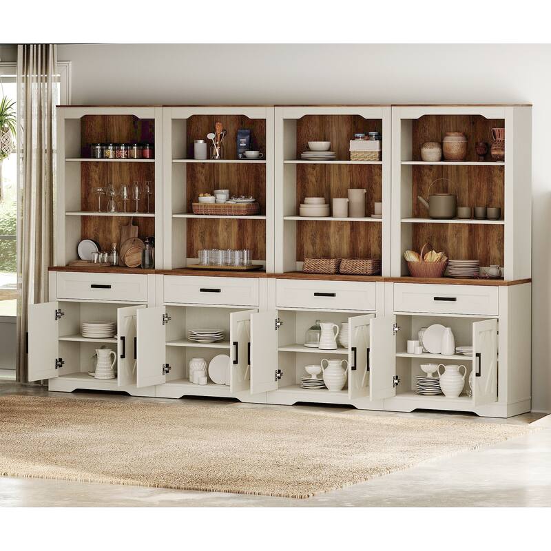 5 Tier 4-Column Bookshelf Set with Open Storage and Glass Doors