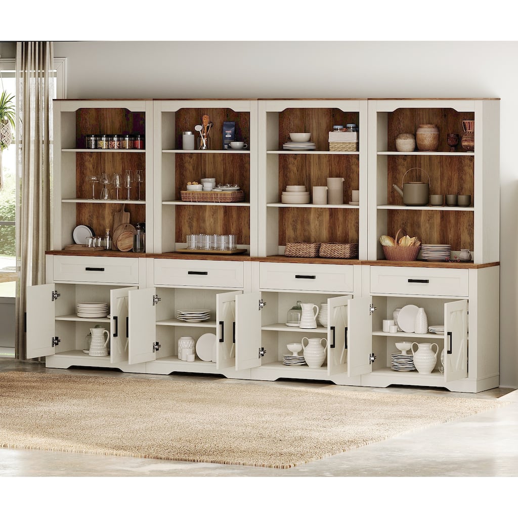 5 Tier 4-Column Bookshelf Set with Open Storage and Glass Doors