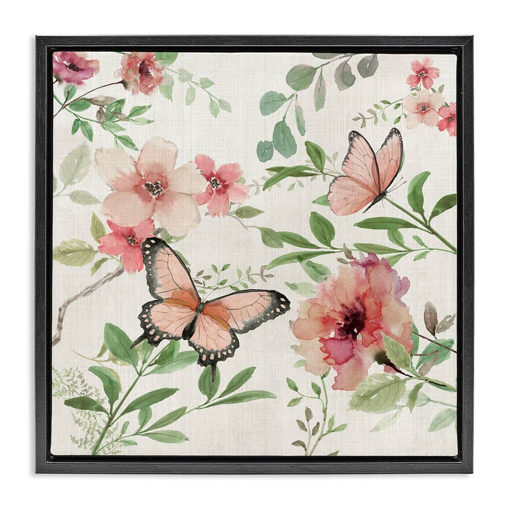 Stupell Country Cottage Florals in Pink Framed Floater Canvas Wall Art Design By Nan