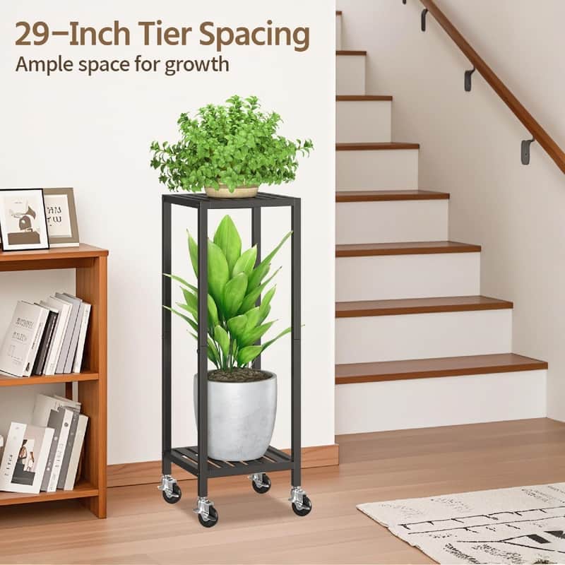 2 Tier Black Metal Plant Stand - 11.6 x 10.8 x 33.7 inches