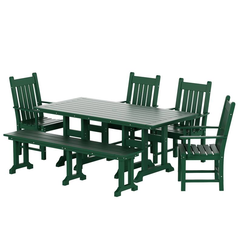 Laguna Hdpe All Weather Outdoor Patio Dining Set with Rectangle Table, Arm Chairs and Bench (6-Piece Set)