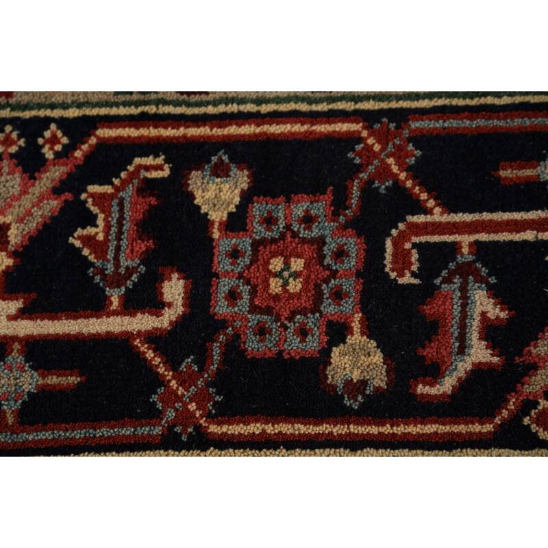 Geometric Heriz Serapi Indian Area Rug Hand-Knotted Wool Carpet - 8'11"x 11'7"