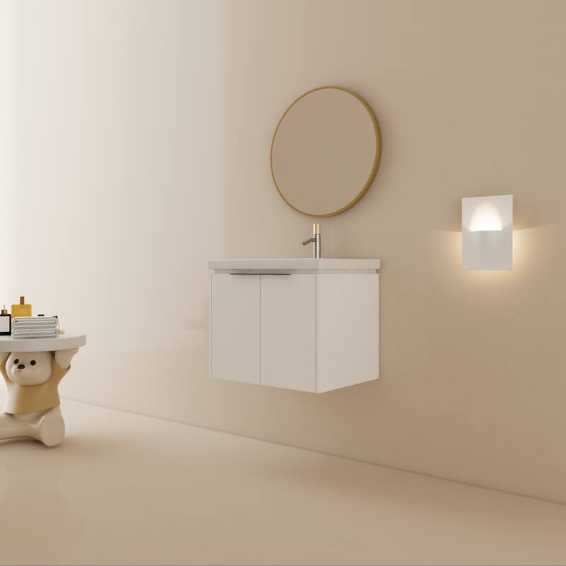 Wall Mounted Bathroom Vanity with Ceramic Basin, Soft Closing Doors, and Metal Handles for Modern Bathroom Storage