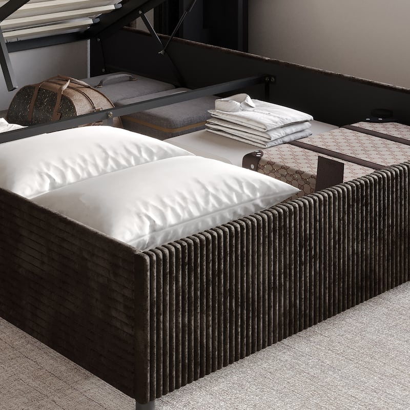 CraftPorch Luxury Wingback Platform Lift Up Storage Bed