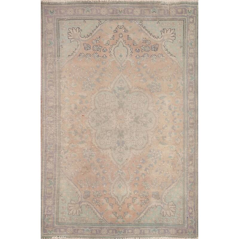 Hand Knotted Oriental 100% Wool Carpet Traditional Floral Pink Tabriz Area Rug - 4' 7'' X 3' 1''