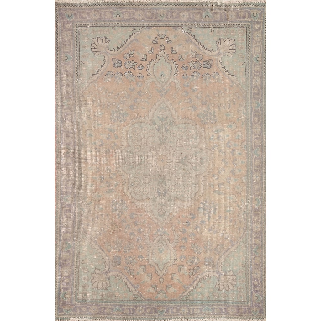Hand Knotted Oriental 100% Wool Carpet Traditional Floral Pink Tabriz Area Rug - 4' 7'' X 3' 1''