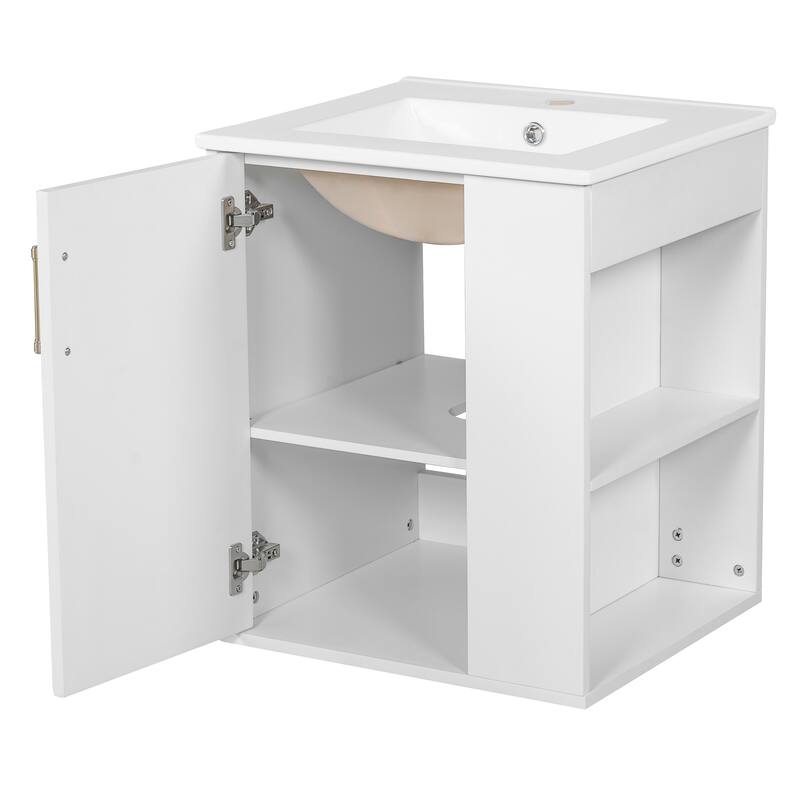 20" Wall Mounted Bathroom Vanity with White Integrated Ceramic Sink - 20.3'' x 18.5'' x 24''