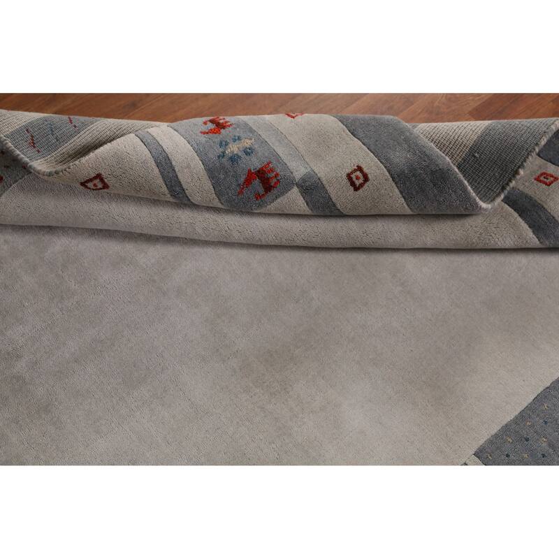 Hand Knotted Oriental 100% Wool Carpet Tribal Animal Pictorial Greys & Charcoal Gabbeh Area Rug - 7' 8'' X 5' 3''