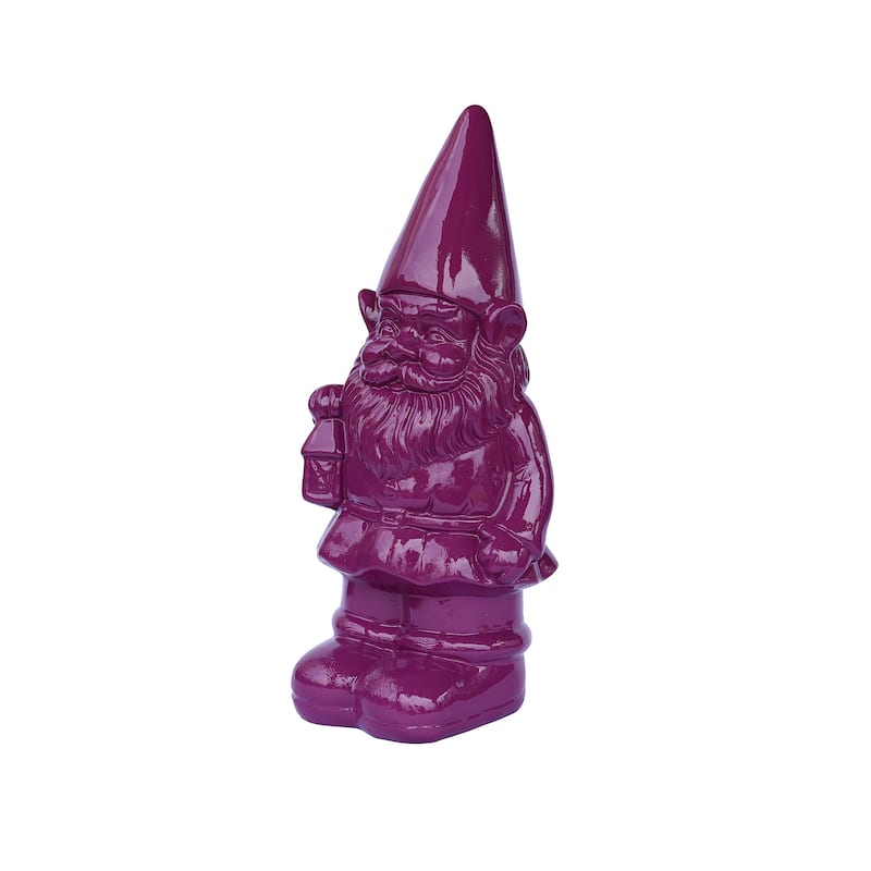 Gnome with Lantern Outdoor Garden Statue - 14.25" - Purple