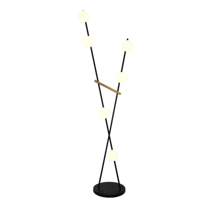 Artcraft Cortina 6-Light Floor Lamp - Black with Brushed Brass Accent - Black, Brushed Brass